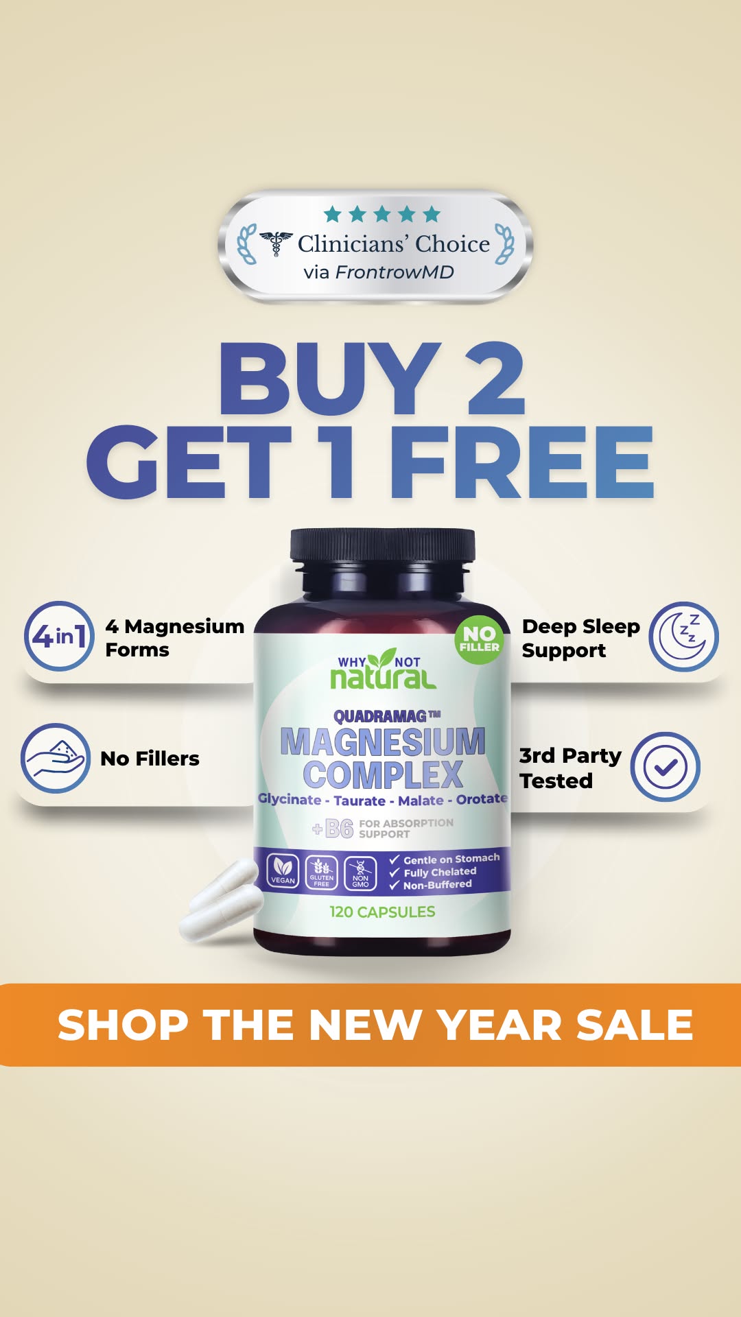 Static ad for Why Not Natural magnesium complex, buy 2 get 1 free offer